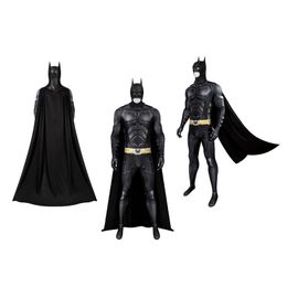 P-JSmen Costume de costume de cosplay noir pour adultes Bruce Wayne Superhero Battle Battle Costume Impression Halloween Bat Tenue + Masque