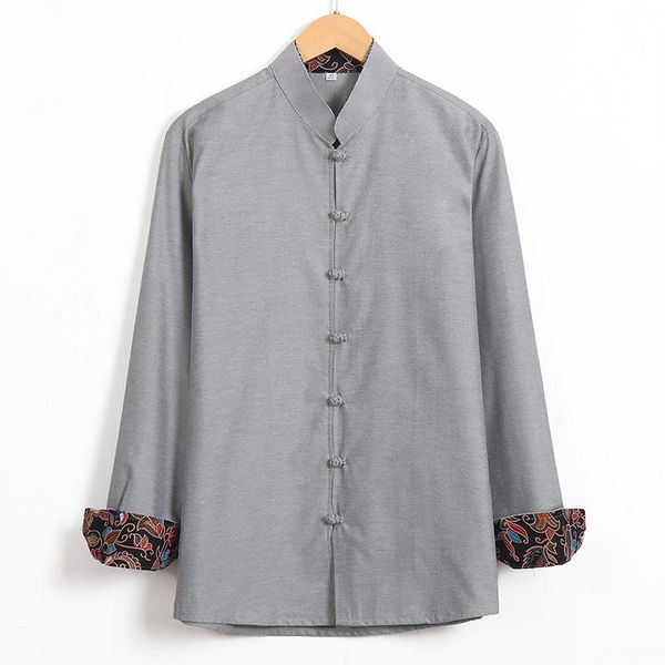 Chemises habillées pour hommes P Shao Lin Tai Chi chemise automne coton col Mandarin vêtements chinois bouton unique vêtement grande taille 3XL 4XL