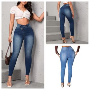 Conception de marque de mode P-ra de jeans pour femmes, pantalons habillés, style novateur, correct, bleu uni bleu clair, jeans de lavage décontractés et extensibles slim, dernier style