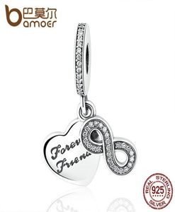 P style 925 Sterling Silver Forever Friends Clear CZ Heart Bow Knot Pendant Fit Charm Bracelets Fomes Bijoux de mode Pas3752455087