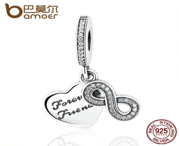P Style 925 Sterling Silver Forever Friends Clear Cz Heart Bow Knot Colgante Fit Charm Bracelets Women Fashion Jewelry PAS3756550095