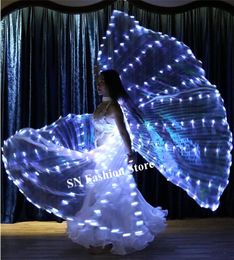 P01 Ballroom Dance LED Cloak Split White Wings Bellydance Stage Luminous LED Costumes Performes Wars Dress Butterfly Party Show Cat9251788