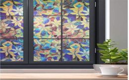 P133 Gebrandschilderde glazen raamfilm Privacy Statische huishoudelijke decoratieve glasfilm Magnolia Patroon venster met Blackout Film410502020