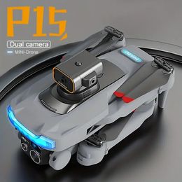 P15 Gris Mini Drone HD Double Caméra ESC avec Batterie 1/2/3 Évitement d'obstacles Positionnement du Flux Optique Mode sans Tête Vol de Trajectoire de Roulement à 360 ° Wifi FPV Cadeau de Noël