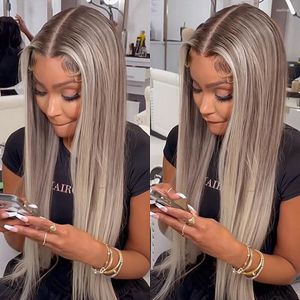 # P18/613 Blonde Highlight droite sans colle 13x4 Lace Front perruque de cheveux humains pour les femmes 30 pouces os 13x6 frontal