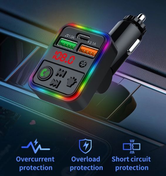 P18 Nouveau arrivée bt kit de voiture microphone Handsfree Double USB Car Charger BT5.0 USB C TF Carte U Disque AUX Player