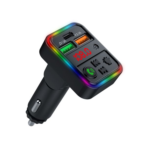 P18 Chargeur de téléphone de voiture sans fil sans fil Lumières d'atmosphère colorée 3 ports Double chargeur de voiture USB FM Transmetteur MP3 Chargeur de voiture à charbon rapide