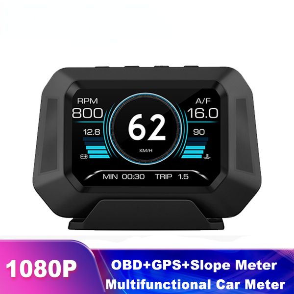 P21 Head-Up Display Multifuncional Indicador de coche Herramienta de diagnóstico Medidor de pendiente Conducción portátil GPS OBD2 HUD Alarma de exceso de velocidad