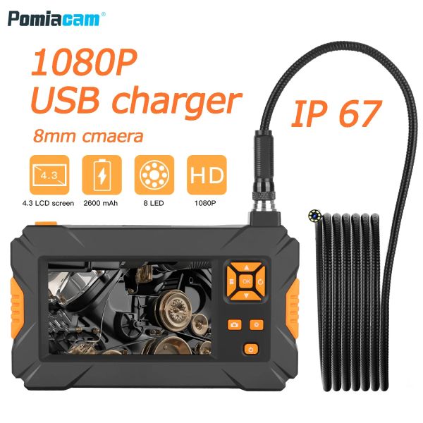 P30Y HD1080P Inspección de la pantalla de 8 mm Cámara impermeabilizante de 4.3 pulgadas HD TFT IPS Camera de la cámara Borescope Monitor