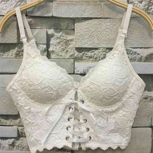 P32 verano Sexy mujeres Vintage bordado encaje hasta vendaje Bralet mujeres Bustier corsé fiesta de boda recortada Tube Tops 210527