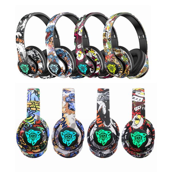 P35 Graffiti casque sans fil Bluetooth 5.0 écouteurs lumière LED jeu carte sans fil stéréo son couleur casque lumineux pour téléphones intelligents