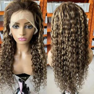 Perruque Lace Front Wig brésilienne ondulée, cheveux naturels, à reflets P4 27, 13x4, pre-plucked, nœuds décolorés, pour femmes