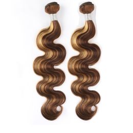 P4/27 Color de piano peruano Cabello humano Malasia Camino doble Extensiones de cabello Onda de cuerpo 10-32 pulgadas 2 Bundles