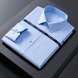 P4VG herenjurk shirts nieuwe hoogwaardige 100% katoenen mannen kleedden lange mus shirt vaste reguliere fit streep zakelijk sociaal shirt wit s-8xl d240507