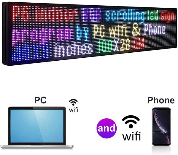 Écran d'affichage à LED intérieur P6 WIFI 40x9 pouces RGB LED signent un message roulant programmable Wirelese