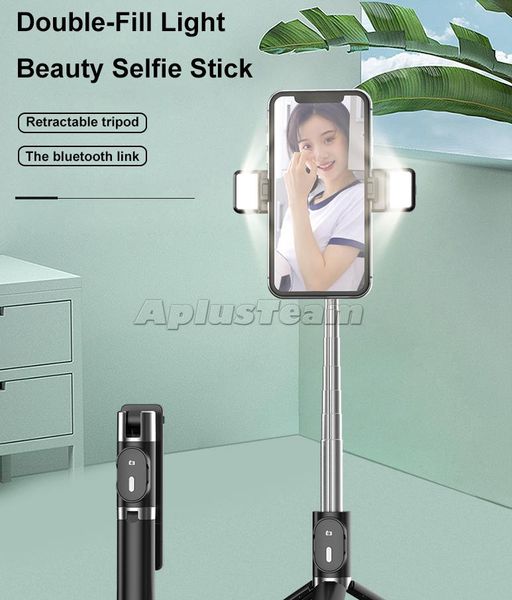 P60D-2 Selfie Stick Mini trépied pliable sans fil compatible Bluetooth avec télécommande à obturateur de lumière à double remplissage pour smartphone Nouvelle haute qualité