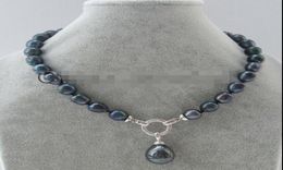 P671218quot Collier de perles d'eau douce baroques noires de 13 mm, pendentif en perles de coquillage6638484