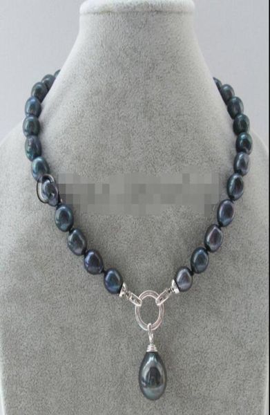 P671218quot Collier de perles d'eau douce baroques noires de 13 mm, pendentif en perles de coquillage2622694