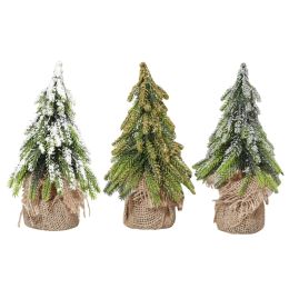 P82d Desktop Miniature Snow Pine Tree Mini Arbres de Noël avec burlap Base Table Decor Winter Home Decorations 2022 Nouvel An
