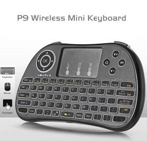 P9 Mini-toetsenbord 24G Handheld Touchpad Oplaadbare lithiumbatterij Draadloze Fly Air Mouse-afstandsbediening met witte achtergrondverlichting2215742