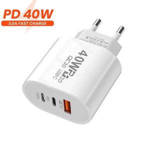 40W 3A 3 ports Chargeurs de téléphone portable Dual PD Type C Charger mural Adaptateurs d'alimentation de charge rapide pour Samsung S20 S22 UTRAL HTC Xiaomi Huawei 828d