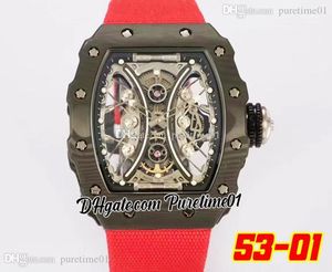 Pablo Donough TPT Gesmede Skelet Dial Automatic Mens Horloge Koolstofvezel Titanium Case Black Inner Red Nylon Strap Sapphire Horloges Super Edition Puretime01 5301B2