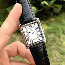 Pablo Raez Luxury Brand New Original Style Man Femmes Wristwatch Square Dial Real Leather Top Quality With Date Lovers Gift Watch