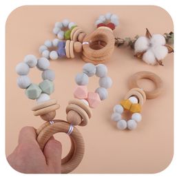 Fopspeen Houders Baby Fopspenen Speaning Tandjes Natuurlijke Houten Babyvoeding Accessoires Siliconen Kralen Pasgeboren Tanden Practice Toys Bijtring