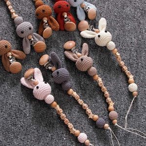 Clips des supports de sucette # 1 Crochet Rabbit Baby Pacificier Clip chaîne exempte de bisphénol une chaîne d'autocollante de perle en bois