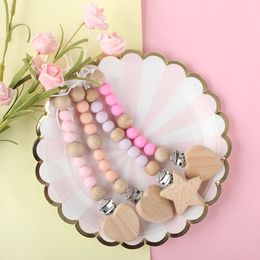 Fopspeenhouders Clips# Baby Clips geboren Siliconen Tandjes Kralen Houder voor Fopspenen Jongen Meisjes Tepel Clip Chian Houten Bijtringen Speelgoed Hangend 231025