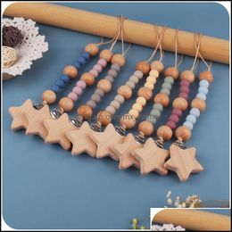 Pacifier Holdersclips# Babyvoeding Baby, Kinderen Zwangerschap Beech Sile Theether Star Holders houten pasgeboren ketting clip kinderziekte Chew T