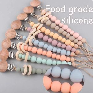 Pacifier Holders Clips# Baby Pacifier Ketting Ketting Zorg Tanden Bracket Siliconen Bead Wooden DUM Dummy Nylon D240521