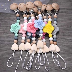 Clips para chupetes# Clip para chupete de madera para bebé, cadena para chupete con flores de silicona, soporte para pezones, cadena antipérdida, juguetes para masticar para la dentición, BPA Freevaiduryb