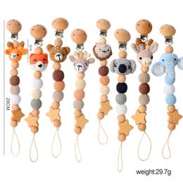 Clips des supports de sucette # Crochet Cartoon Clips Animal Clips apaise Soother Wood Beads Antidrop Dummy Holder Clip Clip de dentition Toy Baby Gift 230203