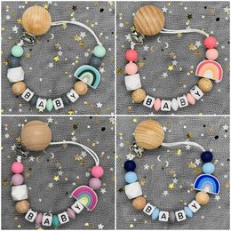 Pacifier Holders Clips# Handmade aangepaste naam Beech Nipple Clip Bracket Chain Silicone Rainbow Nipple Chain Baby Nipple Chain Gift D240521