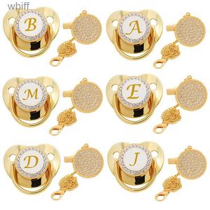 Fopspeenhouders Clips# Beginletter Babyfopspeen en fopspeenclips BPA-vrij 26 letters Naam Siliconen Babytepel Goud Bling Pasgeboren dummy FopspeenL231014