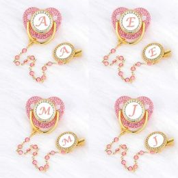 Pacifier Holders Clips# Luxe zirkon baby tepelclip 26 letter roze neonatale gepersonaliseerde tepelbeugel siliconen baby tepel gratis van bisfenol a d240521