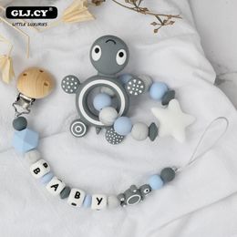 Porte-sucettes Clips cadeaux personnalisés support de clip silicone dessin animé tortue nourriture jouets de dentition pour bébés apaiser l'humeur douche sui 231030