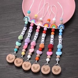 Pacifier houders clips# gepersonaliseerde naam fopspeenhouder baby siliconen regenboog keten handgemaakte dummy clip cadeau aanpassing d240521