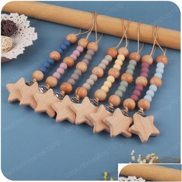 Clips para chupetes # Sil Bead Chain Holders con Star Clips de madera para evitar caídas Accesorios de alimentación para bebés Diseño original Infan Dhotm