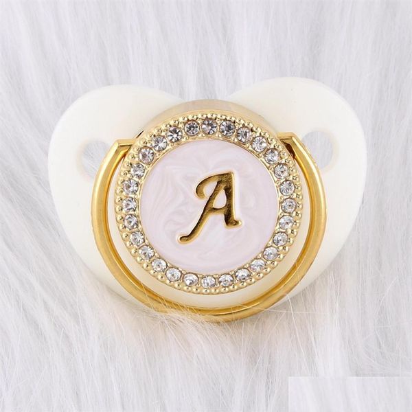 Sucettes# 0-12 Mois De Luxe Blanc Diamant Bébé Sucette De Qualité Alimentaire 26 Lettres Sile Orthodontique Factice Cristal Mamelon Slee Soother31 Dh0Zt