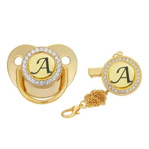 Pacifications # 26 Lettres Baby Pacificier Clip Gold Bling Holder Silicone Soother Nipple Mode Mode Douche Cadeaux 285b