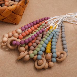 Sucettes # 3pcs en bois bébé sucette clip collier bracelet sans BPA de qualité alimentaire support de dentition sucette jouet à mâcher clips factices pour babypacifie