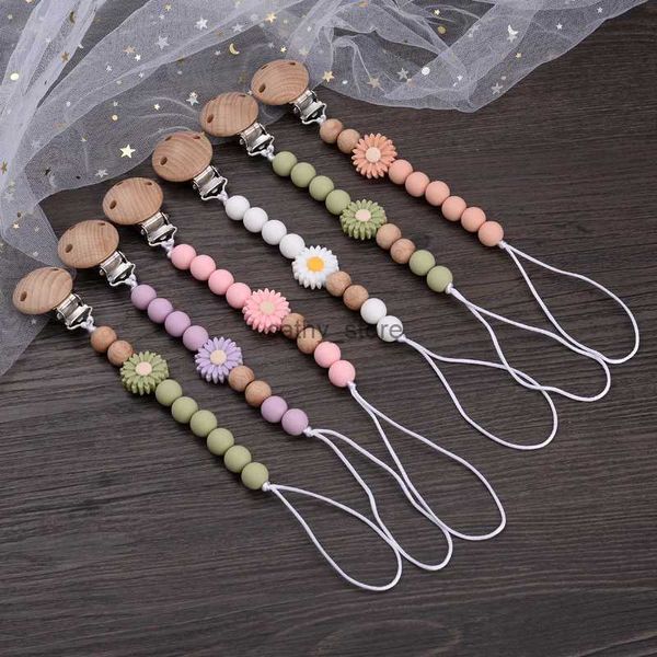 Pacifications # Baby Beech Round Clips en bois Fleurs Fleurs Silicone Perles Pacificien Chaîne pour TEETHER TOYS TOY