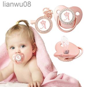 Fopspenen # Baby Gepersonaliseerde Fopspeen Clips Rose Gold Crown Letter Bling Pasgeboren Luxe Fopspenen Houder Siliconen Baby Tepel Bijtringen x0804