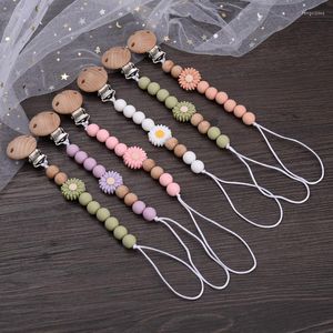 Sucettes bébé en bois porte-tétine pince à la main fleurs Silicone perlé sucette chaîne pour anneau de dentition jouets d'allaitement sucette accessoire