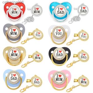 Fopspenen # Mode Fopspeen Kraamcadeau Strass Fopspeen Clips Ketting Baby Tepel Pasgeboren Fopspeen Baby Dummy Baby's Ik hou van mama DadL231104