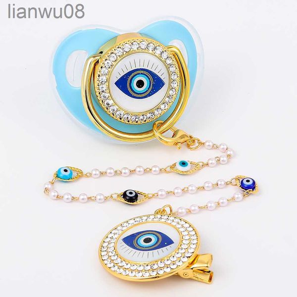 Chupetes # Chupete de lujo Clip Baby Gold Chupete Evil Eye Recién nacido Chupete de silicona Gold Bling Infant Nipple BPA Free Baby Chupetero x0804