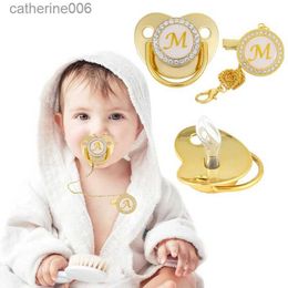 Fopspenen # Naam Beginletter Babyfopspeenclips Luxe gouden bling BPA-vrije siliconen fopspeen Strass Babytepel Pasgeboren DummyL231104