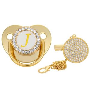 POCIFIERS# NAAM EERSTE Letter Baby Pacifier en clips BPA Siliconen Zuigeling Nippel Gold Bling Geboren Dummy Soere Clip Chain259G